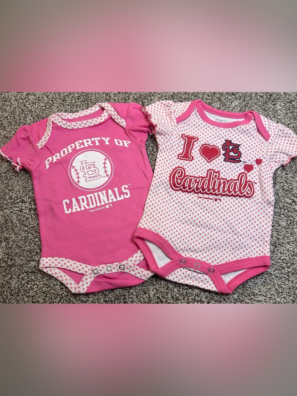 STL Cardinals Baseball Pink Onesies Set of Two